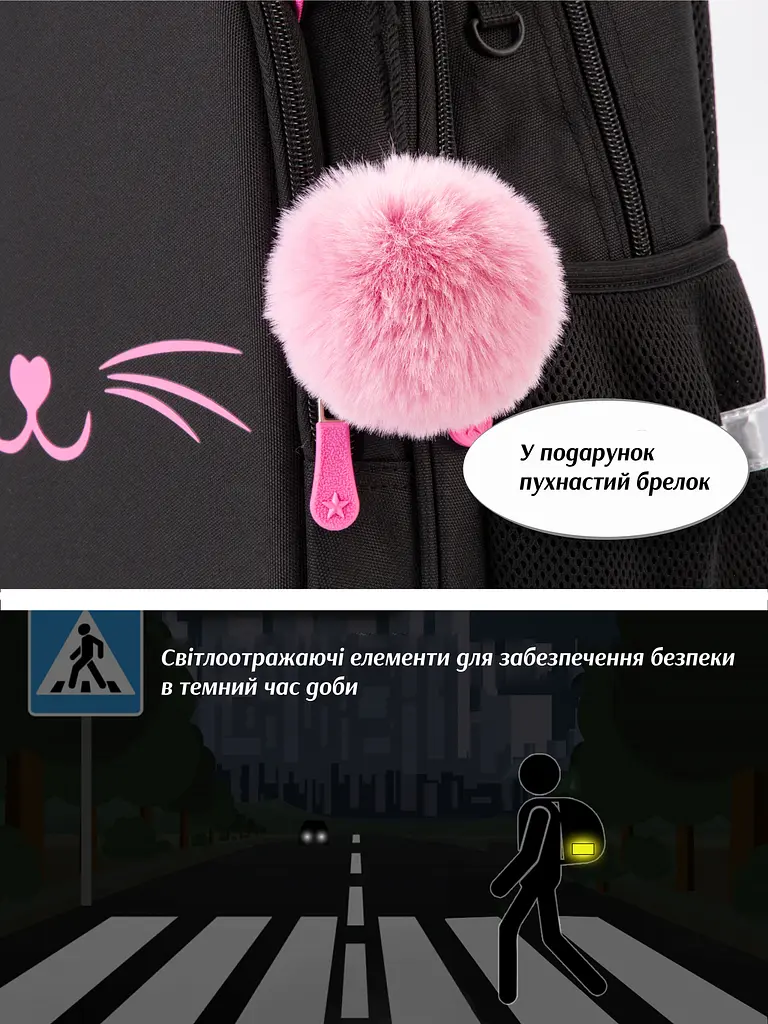 Рюкзак шкільний ортопедичний 6 в 1 для дівчинки School Standard 38х30х18 см з Котом для першокласниць (SET 150-47) - фото 6