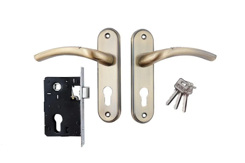 Замок врізний дверний з ручками на планці комплект FZB ЕТ-71106 АВ (бронза) - фото 2