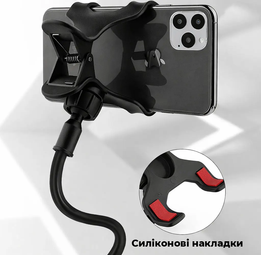 Гнучкий тримач для телефона з прищіпкою 75 см, кріплення для смартфона на гнучкій ніжці - фото 9