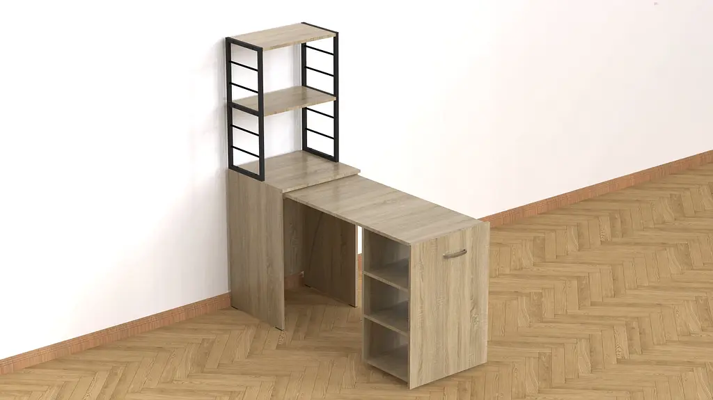 Стіл-тумба трансформер Смарт 4/1 з етажеркою Ferrum-decor 1430x1450x500 Чорний метал ДСП Дуб Сонома 16 мм (FRD-105126) - фото 3