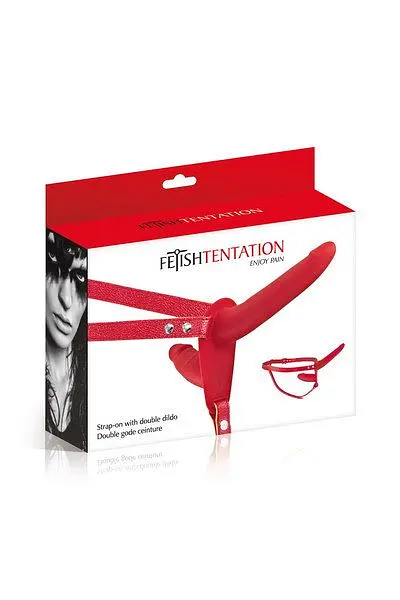 Подвійний страпон Fetish Tentation Strap-On with Double Dildo, 15 см - фото 3