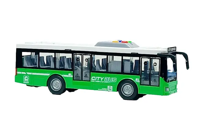 Автобус RJ5503 28см, інерційний, масштаб 1:16, звук, світло, гумові колеса, в коробці (6903317834464) Зелений - фото 2