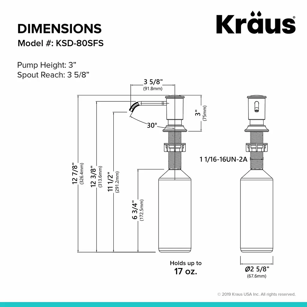 Дозатор для миючого засобу Kraus KSD-80SFS, Нержавіюча сталь - фото 5