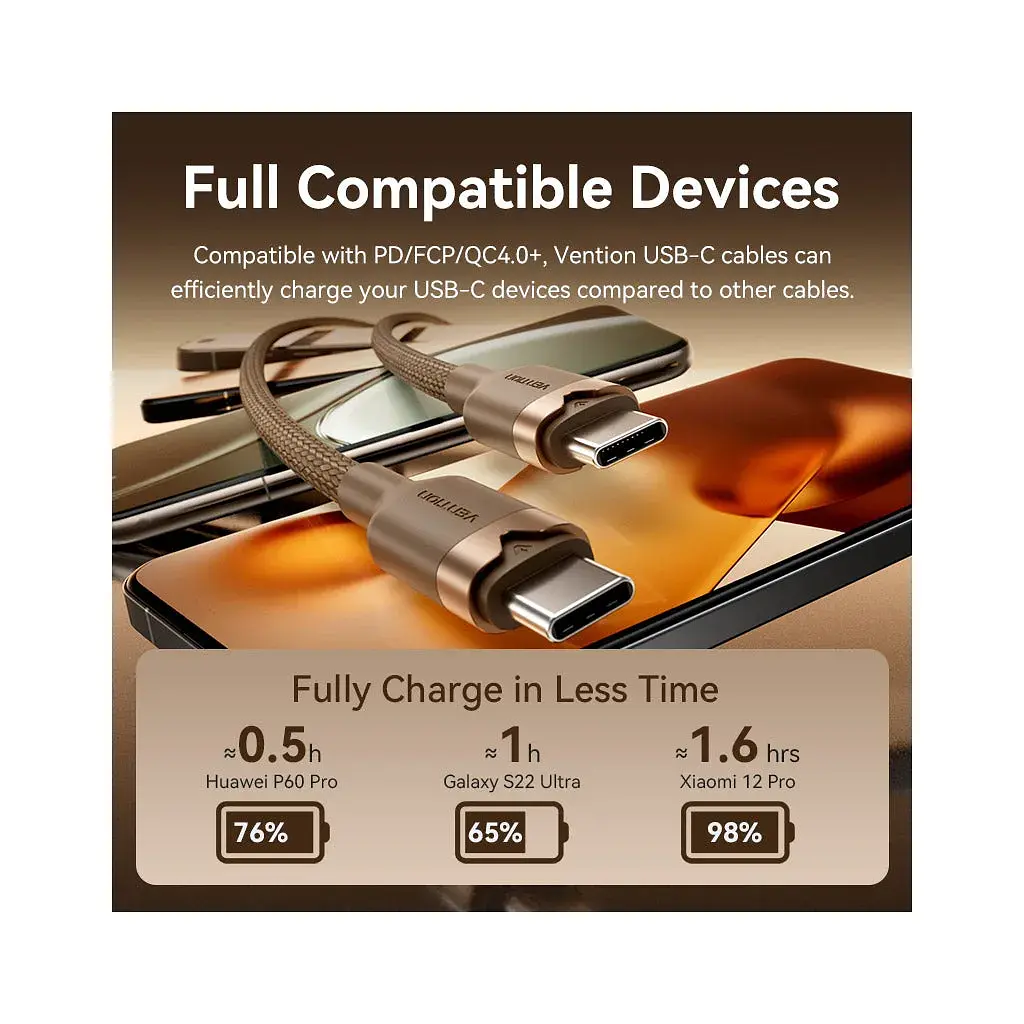 Дата кабель USB-C to USB-C 1.0m 3A aluminum gold Vention (TRDJF) - фото 6