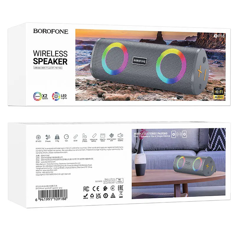 Bluetooth Колонка Borofone BP18 Music sports Gray - фото 2