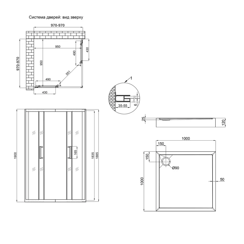 Душова кабіна Qtap Taurus CRM1011SC6 Clear 100x100 см + піддон Qtap Tern 301112, Універсальна, хром, мелкий до 20 см - фото 2