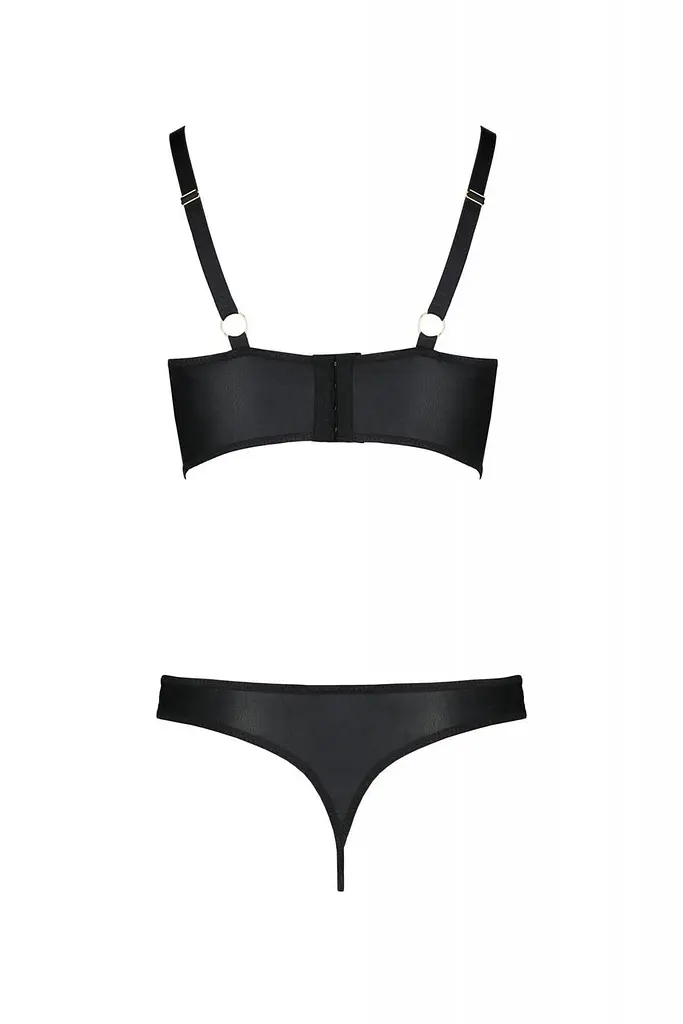 Комплект з екошкіри Passion Malwia Bikini 4XL/5XL black, з люверсами та ремінцями, бра, трусики, 4XL/5XL - фото 4