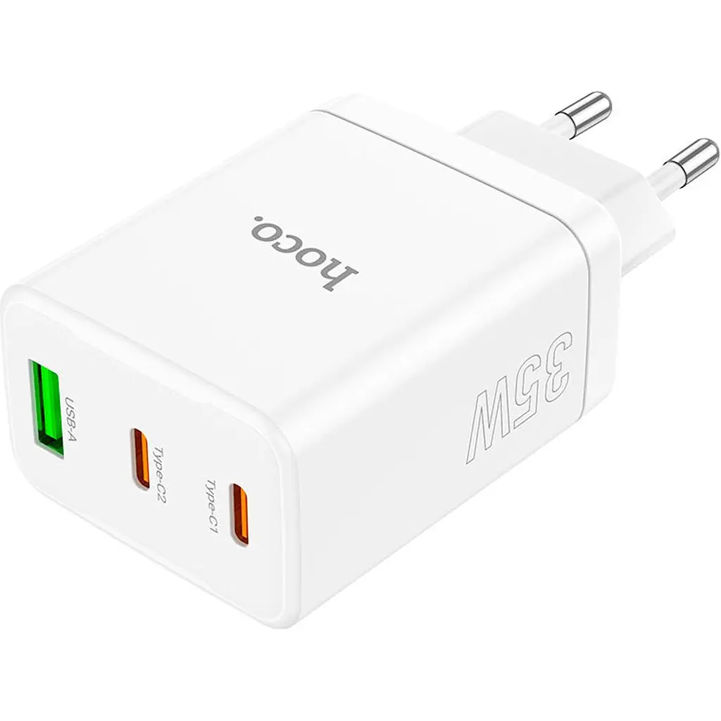 Мережевий зарядний пристрій Hoco N33 USB-A / 2 х USB-C 35W White [124887] - фото 4
