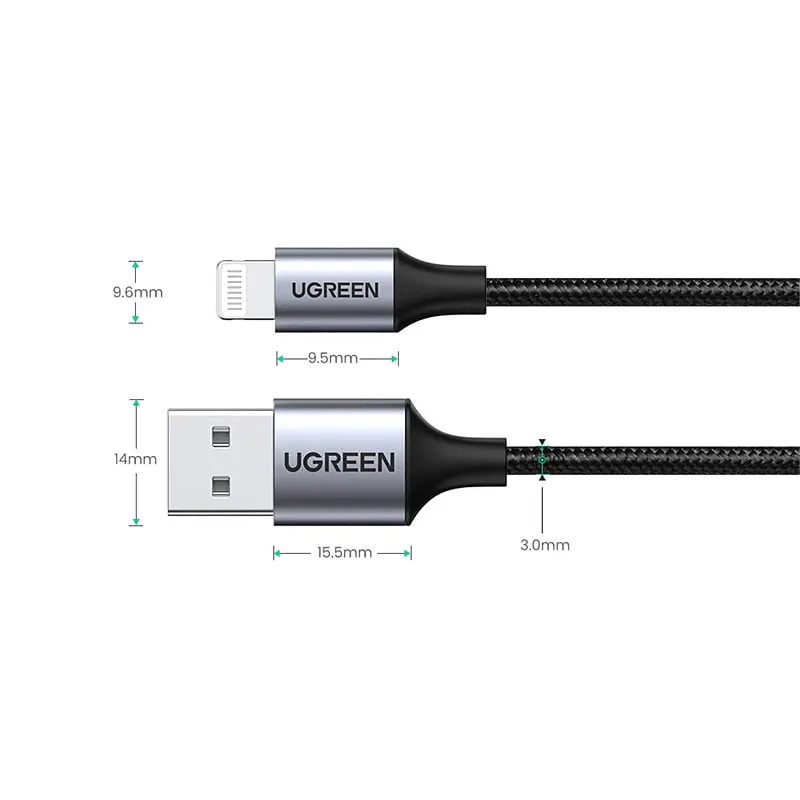 Кабель USB 2.0 Ugreen AM-Lightning M 2 м 2.4A Черный US199 - фото 2