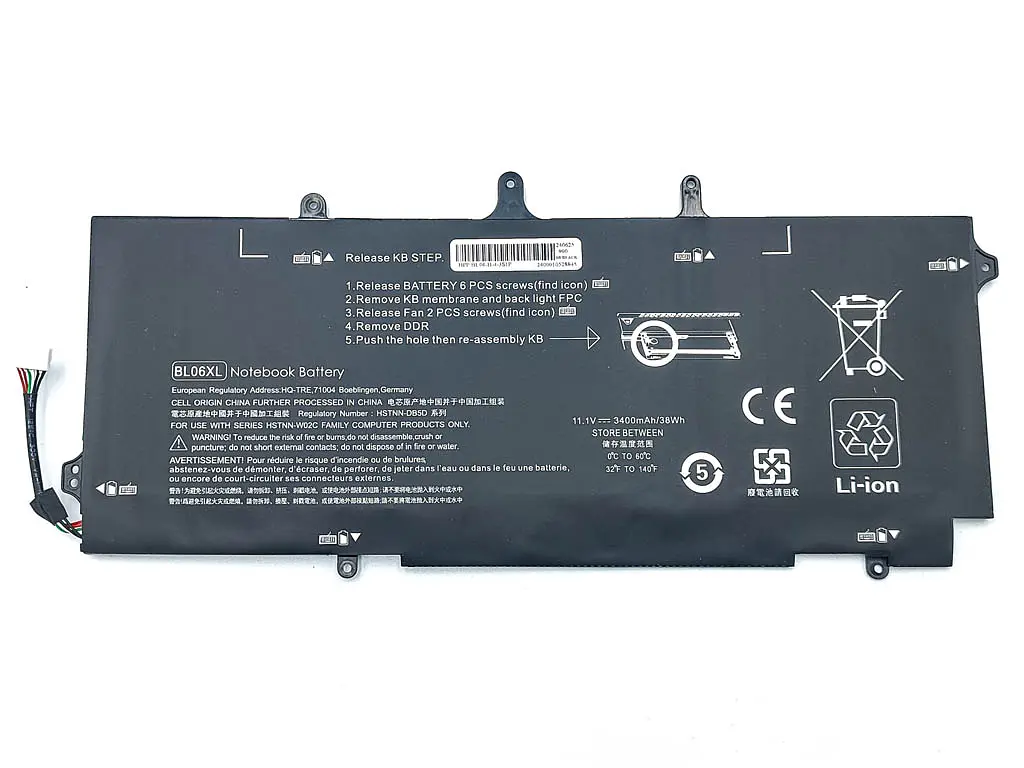 Акумулятор BL06XL для ноутбука HP EliteBook Folio 1040 G0, 1040 G1, 1040 G2 (STNN-DB5D, HSTNN-W02C) (11.1V 3400 mAh) - фото 2