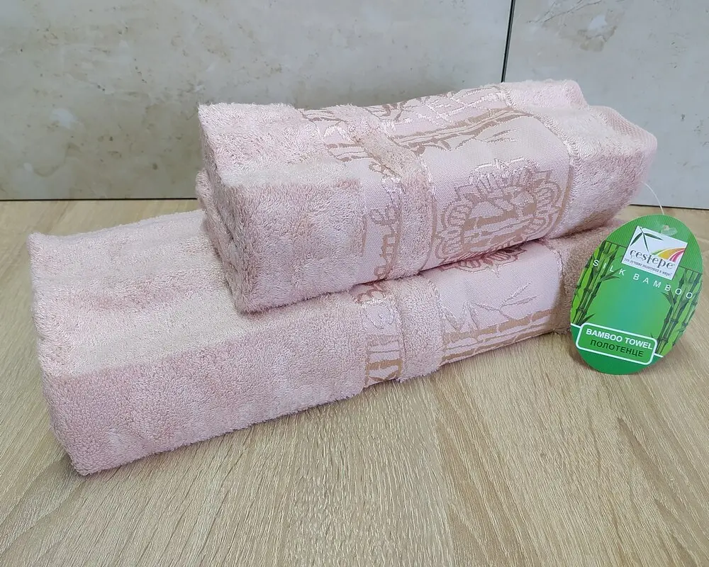 Набір турецьких бамбукових махрових рушників Cestepe 50х90+70х140 Bamboo Floral Pudra - фото 2