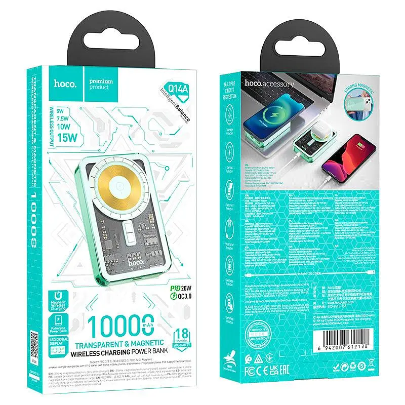 Акумулятор зовнішній магнітний Hoco Q14A Ice Crystal 10000 mAh PD20W magnetic fast charging blue - фото 5