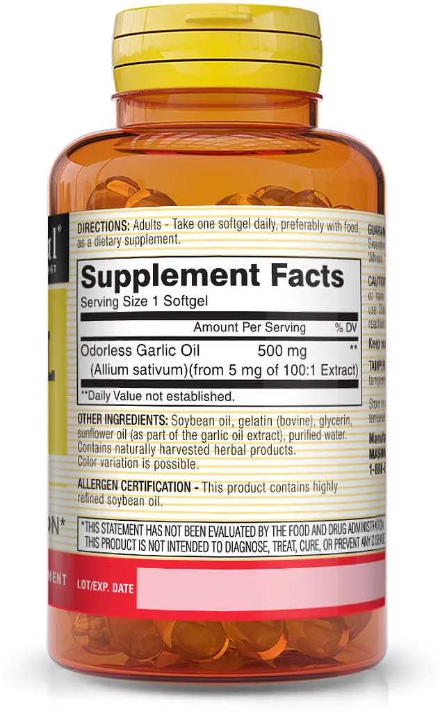 Натуральная добавка Mason Natural Garlic Oil 500 mg, 100 капсул - фото 2