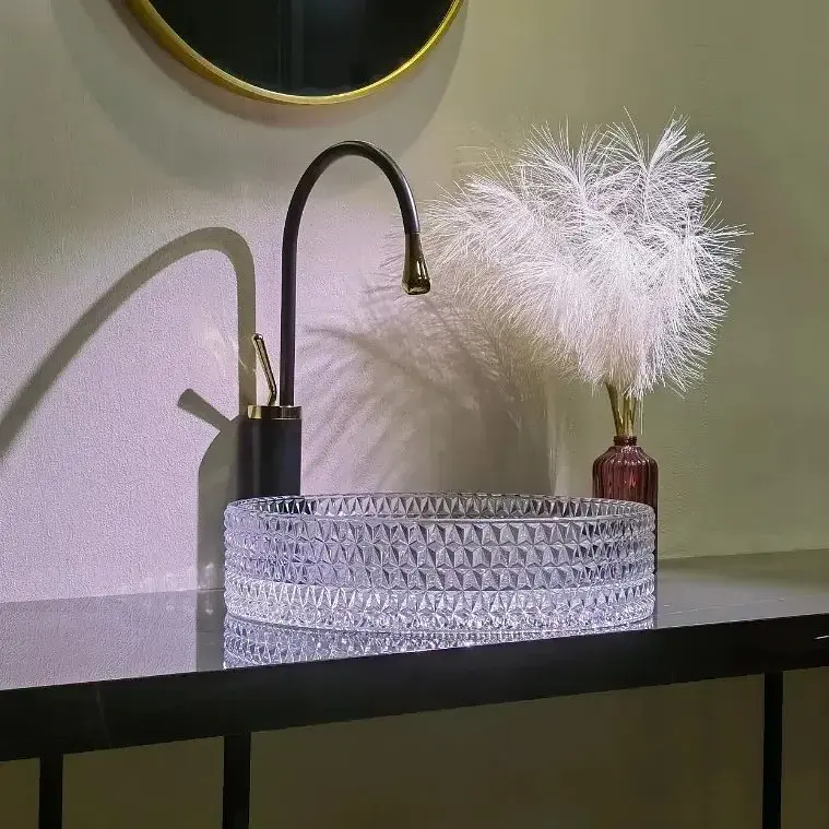 Умивальник Rea Cristal transparent (REA-U8881) 39см - круглий - накладний - загартоване скло - фото 3