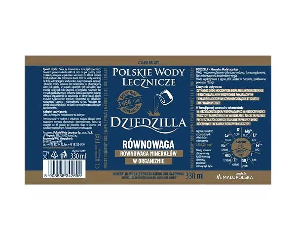 PWL Dziedzilla Równowaga, Упаковка 12 шт. х 0,33 л, Вода мінеральна лікувальна, Джеджілла, ПЕТ - фото 4
