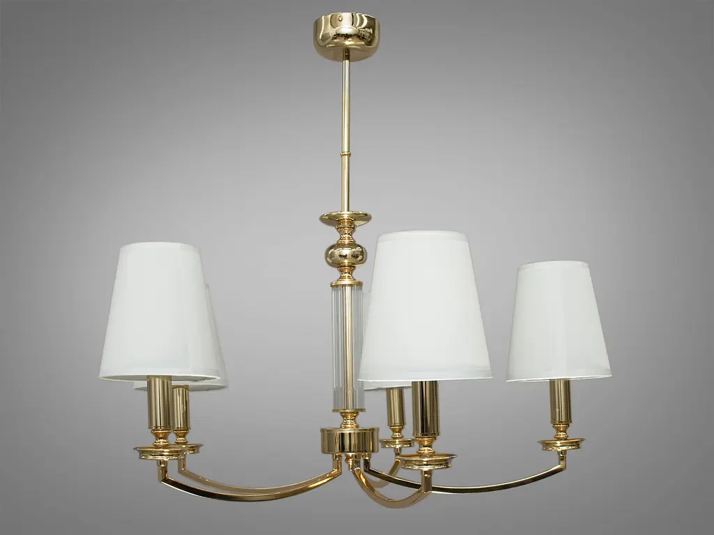 Ультрасовременная люстра с тканевыми абажурами на 5 ламп Е14, золото. - фото 2