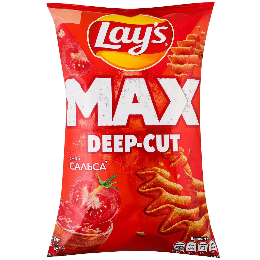 Набор: чипсы Lays Max Deep-cut Сальса Рифленые картофельные 95 г + чипсы Lays Max Рифленые Королевский сыр картофельные 95 г + чипсы Lays Max Рифленные Сметана и лук картофельные 95 г - фото 2