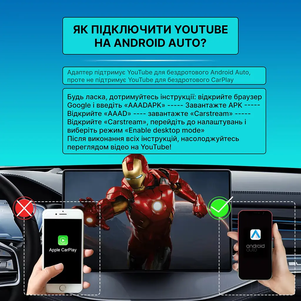 Бездротовий USB Адаптер XUDA 2в1 для автомобіля Apple CarPlay і Android Auto, WiFi 5G, Bluetooth 5.0 (блакитний) - фото 8