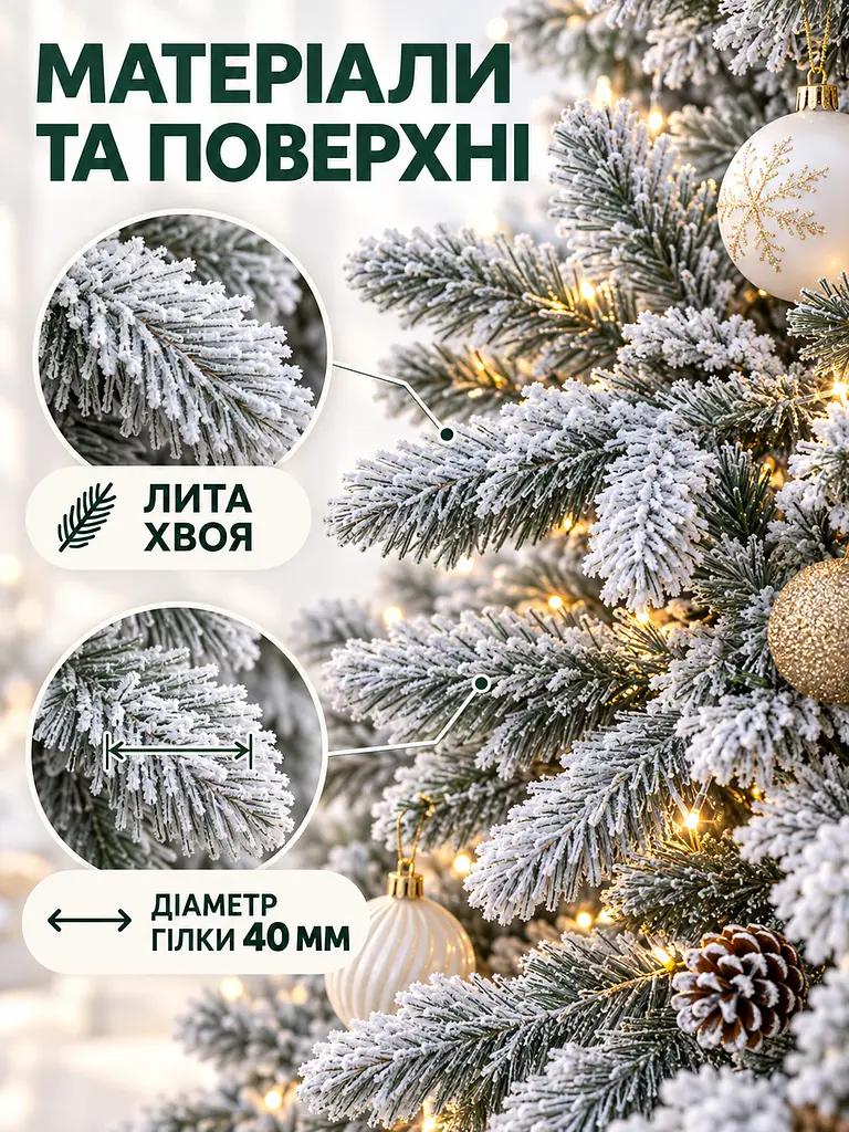 Лита штучна засніжена ялинка ЗЕ18 Говерла 180 см на металевій підставці (49676486) - фото 6
