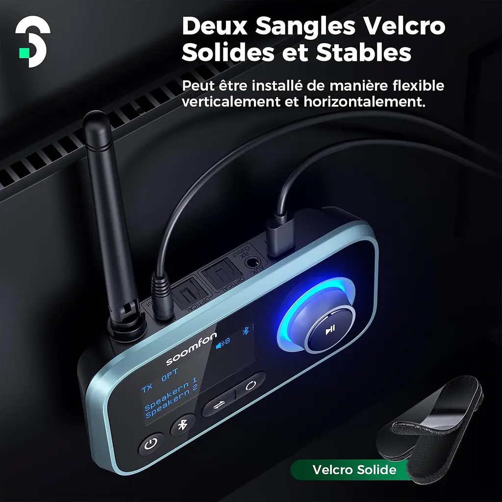 SOOMFON Bluetooth адаптер 3-в-1 (TX/RX/Bypass) 5.0 з LCD-дисплеєм, AUX/RCA/Optical, USB-C - фото 3
