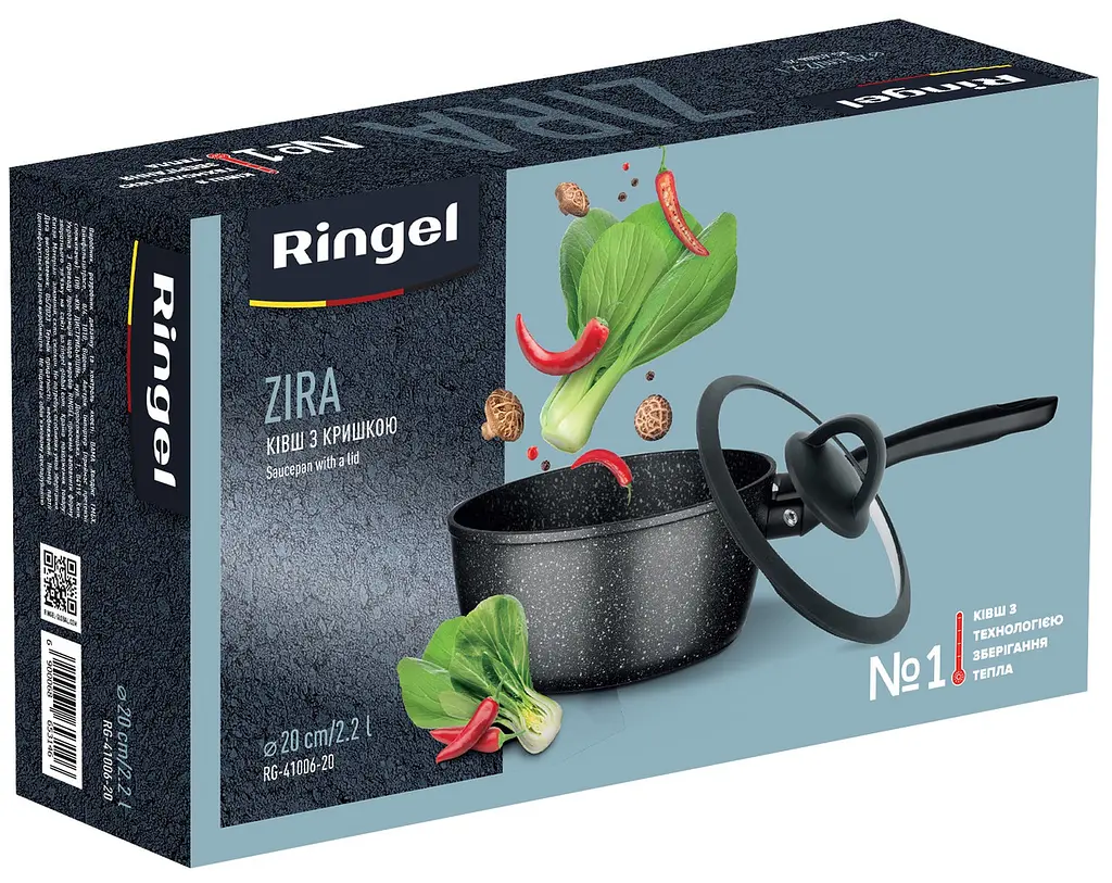 Ковш с крышкой RINGEL Zira (2.2 л) 20 см глубокий гранитное покрытие силикоㅤ крышка ㅤ ㅤ - фото 7