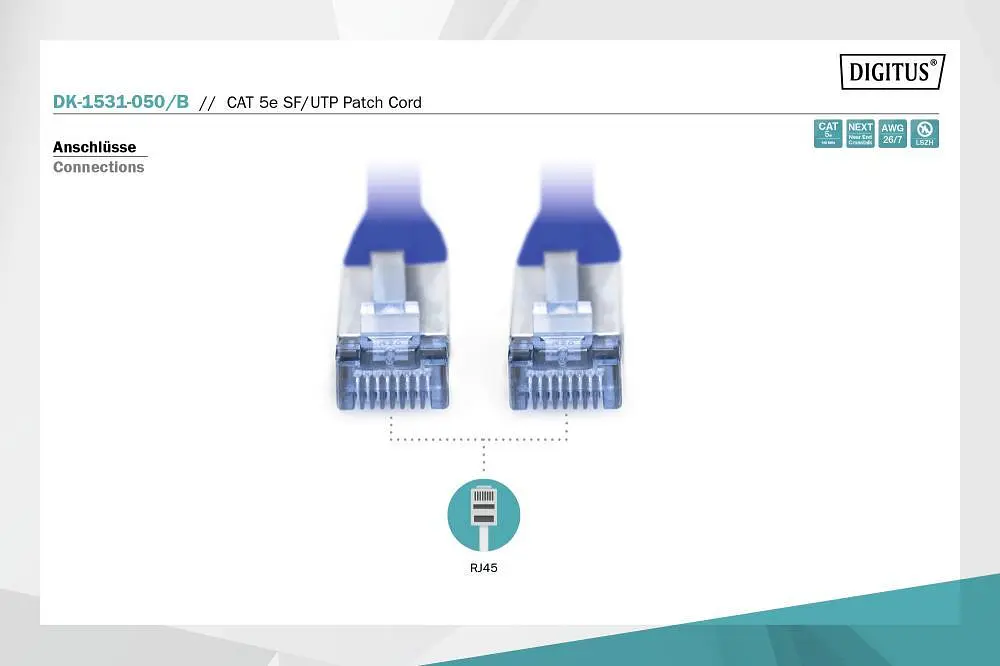 Патч-корд Assmann CAT 5e SF-UTP, Cu, PVC AWG 26/7, 5 м DK-1531-050/B Blue - фото 2