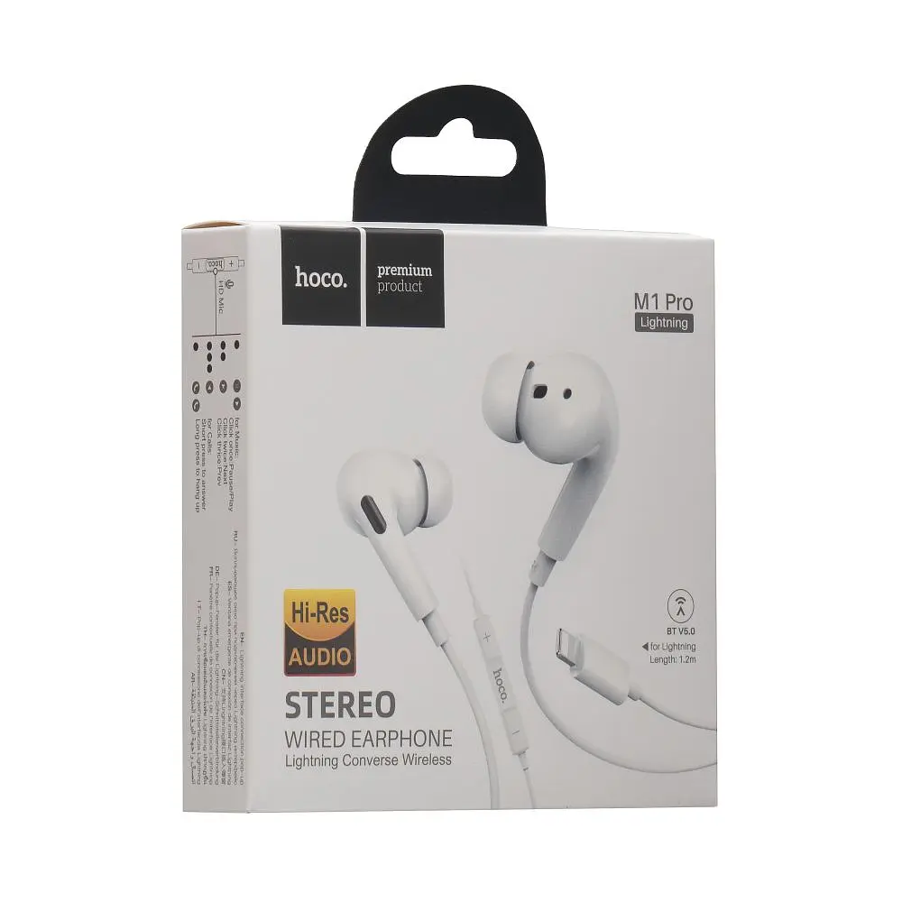 Проводные наушники Lightning Hoco M1 Pro вакуумные с микрофоном 1.2m White - фото 2