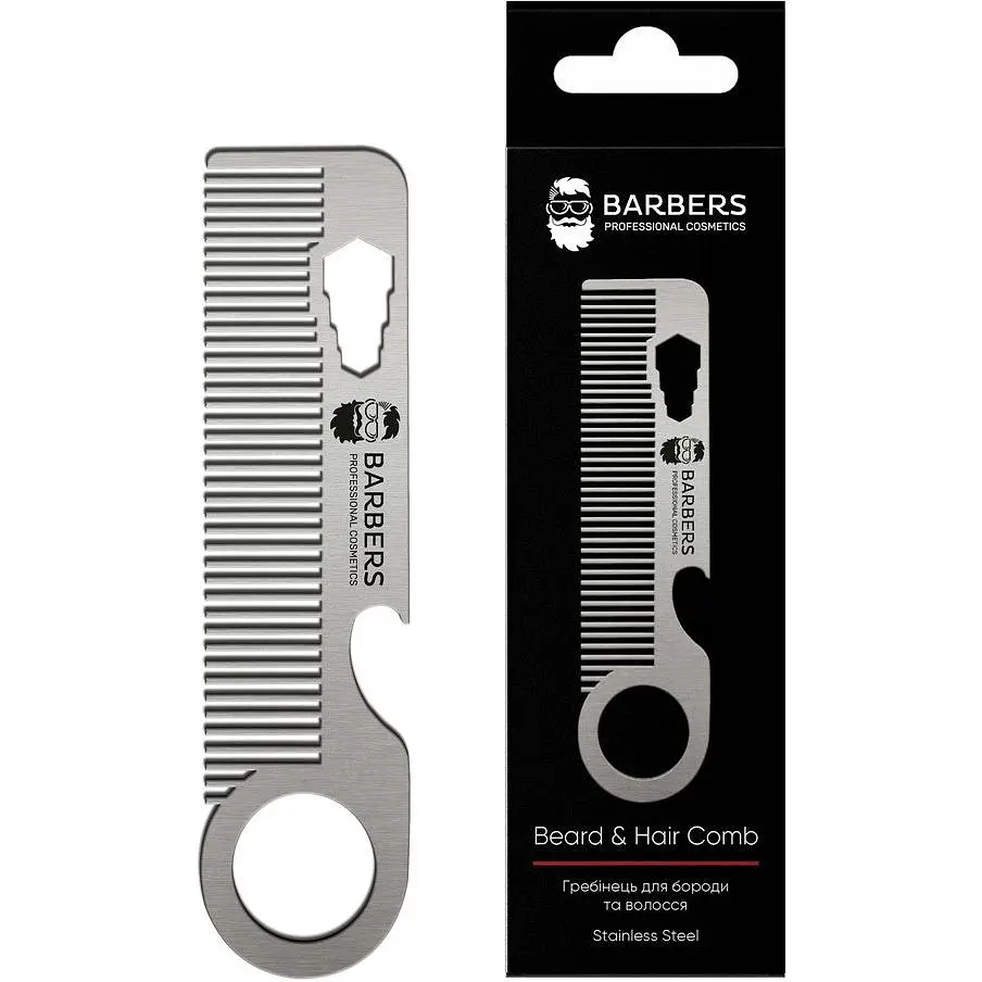 Гребінець для бороди та волосся Barbers Metal Comb металевий