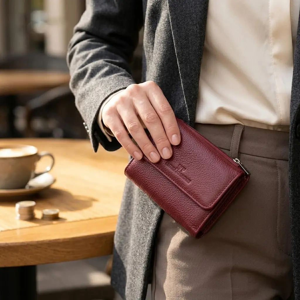 Шкіряний жіночий гаманець з монетницею ST Leather 19492 бордовий - фото 5