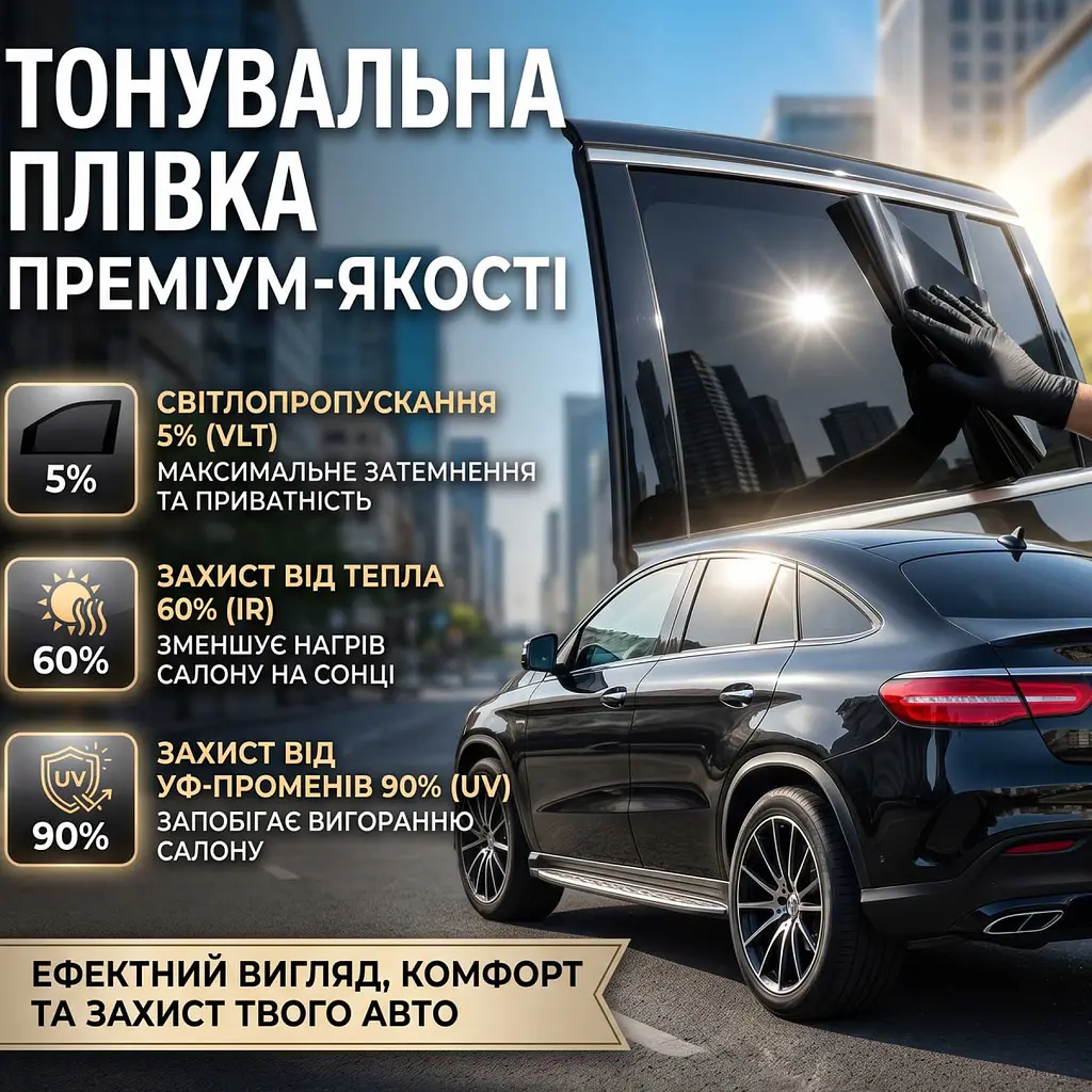 Тонувальна плівка Професійна VLT 15% IR 60% UV 90% Ширина 75 см Довжина 1 Метр Антицарапка (AS15) - фото 2