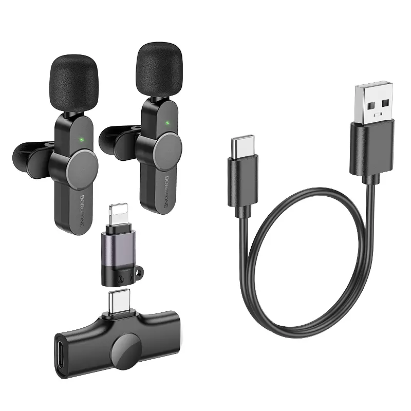 Бездротова мікрофонна система BOROFONE BFK12 Trophy lavalier wireless digital microphone(iP/Type-C) Black (6941991106408) - фото 5