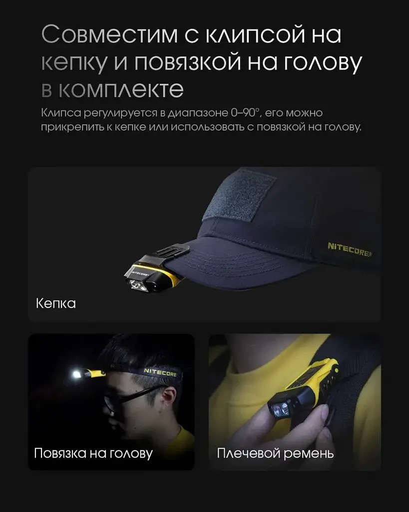 Ліхтар на кепку Nitecore NU11 з датчиком руху та універсальним кріпленням - фото 7