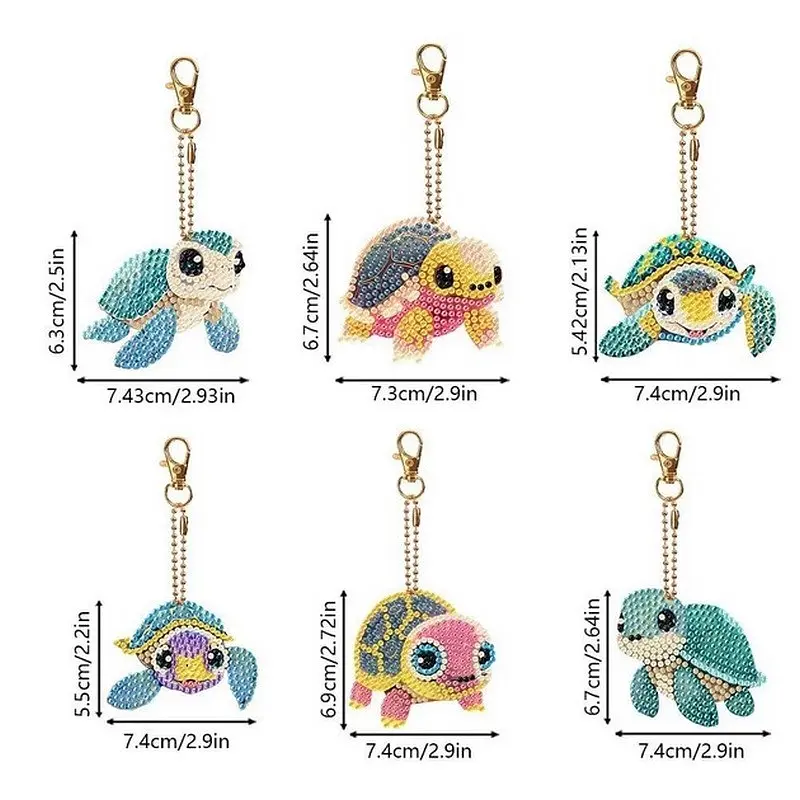 Набір брелків для алмазної мозаїки "Черепашки" BR37 з інструментами 6 шт - фото 3