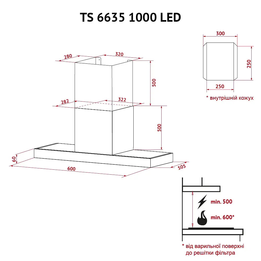 Витяжка декоративна Т-подібна PERFELLI TS 6635 I/WH 1000 LED - фото 12