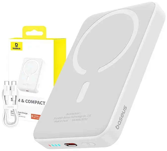 Магнитный внешний аккумулятор Baseus Magnetic Mini Air 10000mAh 20W белый - фото 3