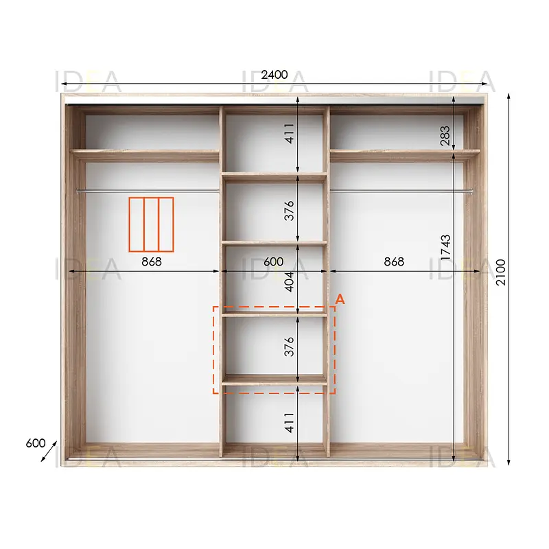 Шафа-купе Idea серія 6 240 x 60 x 210 см Дуб сонома Дзеркало - фото 2