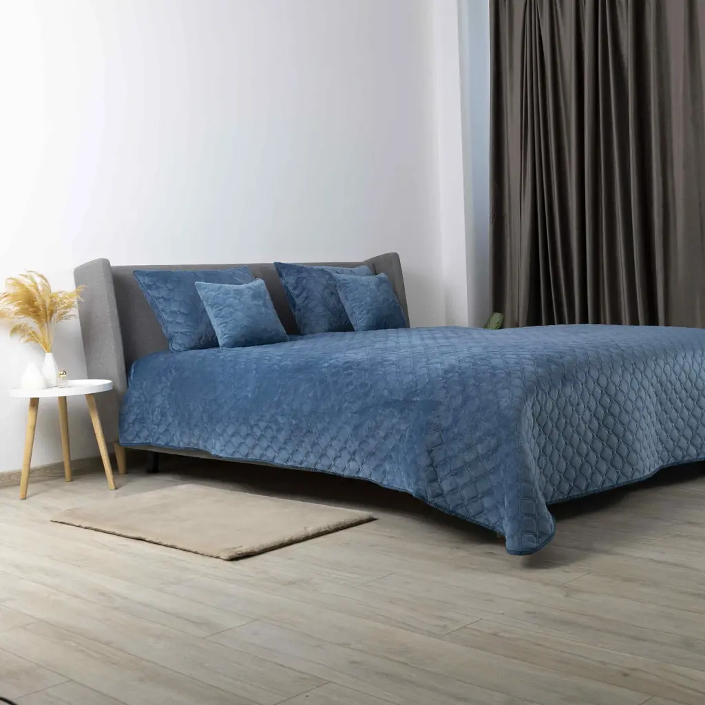 Покривало ТЕП велюрове Velour Ромб круглий 220x240 см синє - фото 5