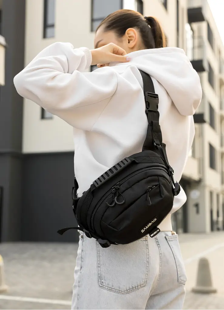 Жіноча сумка через плече бананка Sambag Flex Pro чорна 30 × 17 × 15 см (85451065) - фото 5