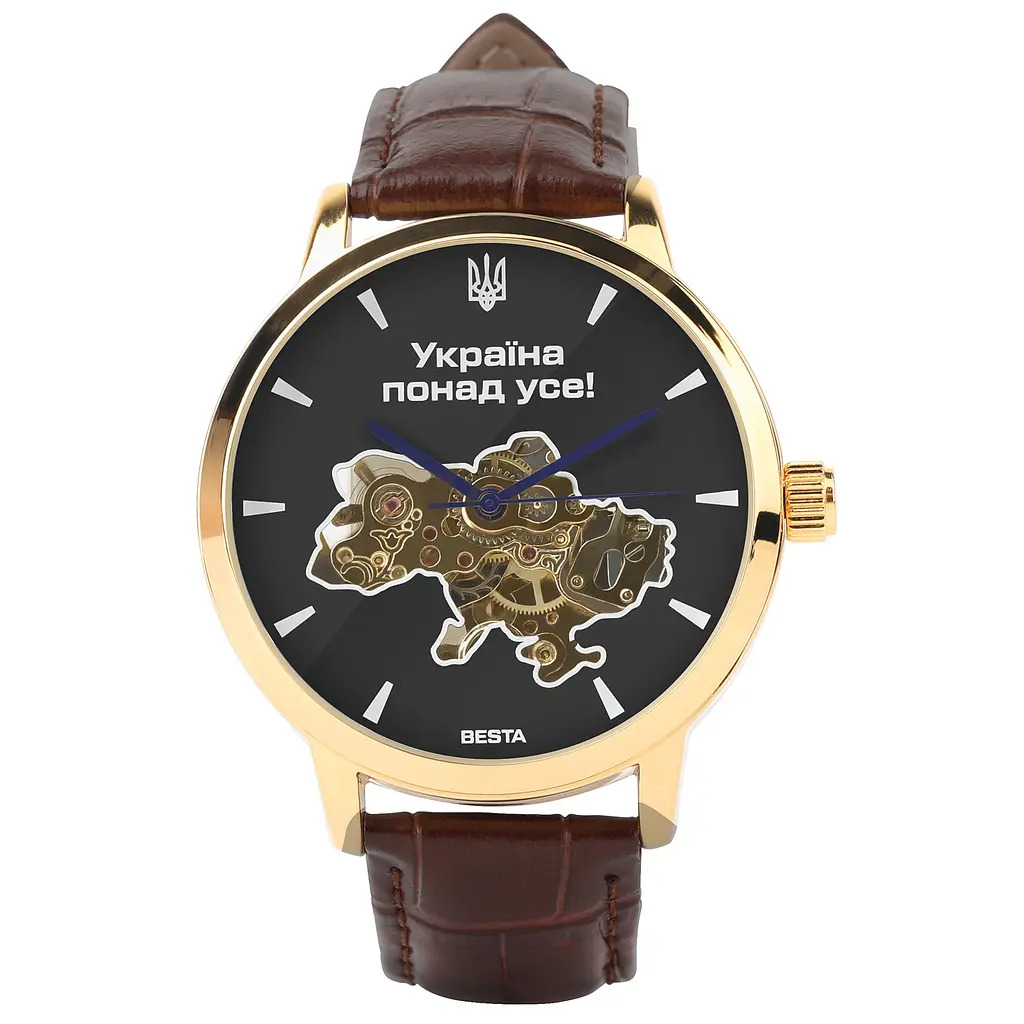 Наручний годинник чоловічий BESTA Skeleton Gold Black Dial Золотистий (3583)