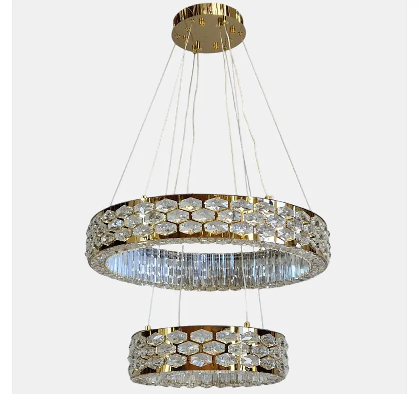 Світлодіодна підвісна кришталева люстра Artlight 3042-60+40GD з двома кільцями, 135W - фото 2