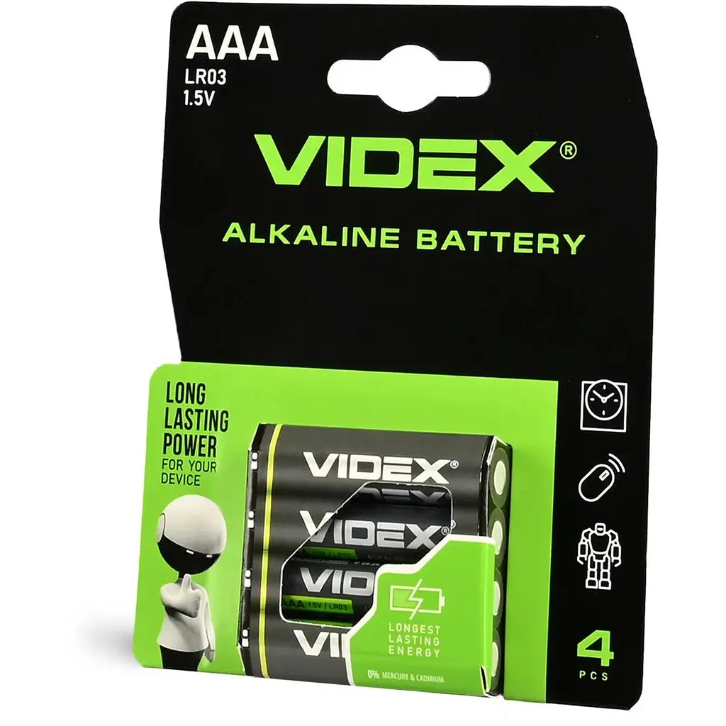 Батарейка AAA (LR03), лужна, Videx, 4 шт., 1.5V, Blister - фото 1