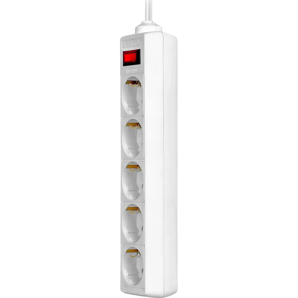 Подовжувач мережі Power filtr 1.8м Defender ES1.8, 5 розеток, білий - фото 2