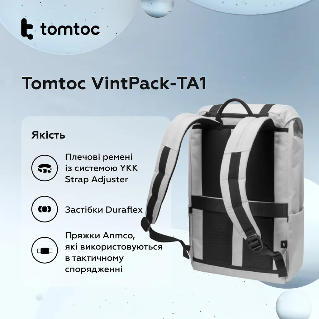 Рюкзак Tomtoc VintPack-TA1 22L Laptop Backpack Light gray 15.6 Inch/22L (TA1M1G1) (TA1M1G1) - фото 9