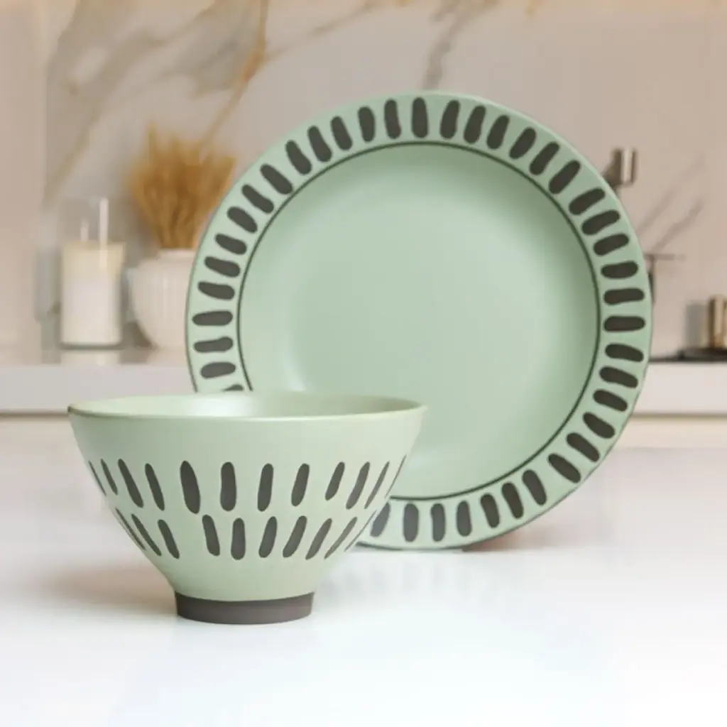 Тарелка глубокая МВМ My Home KP-39 ручной работы 20.5 см оливковая (KP-39 OLIVE) - фото 3