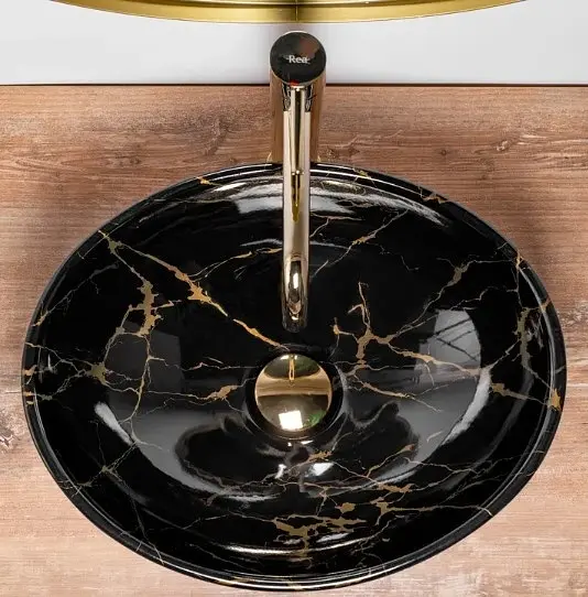 Умивальник Rea Sofia 41x34,5 black marble shiny (REA-U5611), Глянцева - фото 3