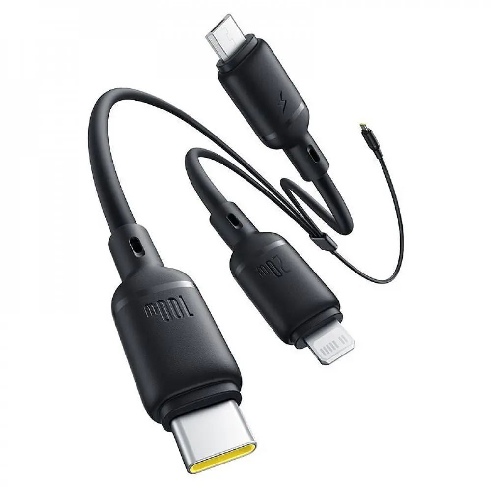 Кабель Baseus Silky One-for-Three Fast Charging Type-C to Micro USB+Lightning+Type-C 100W 1.5m black (P10377706123-00) - фото 5