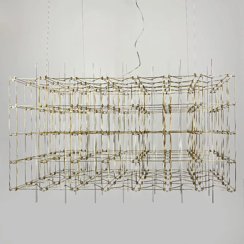 Кубическая люстра в форме параллелепипеда 129х60х60 см Line F | Ст. MJ201-1290*600*600 Titanium - фото 2