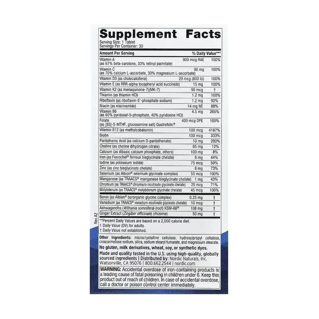 Мультивитамин Nordic Naturals Мультивитамины для женщин, Women''s Multivitamin, One Daily, 30 таблет (NOR-01555) - фото 2