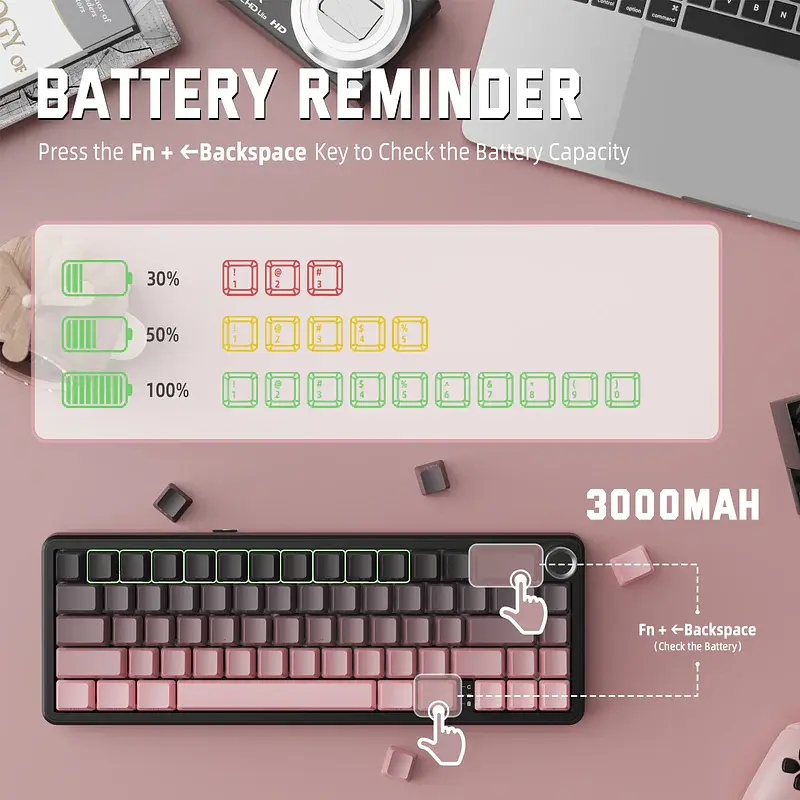 Ігрова механічна клавіатура Attack Shark X66 / 60% / Три режими підключення / Strawberry Switch / Pink - фото 4