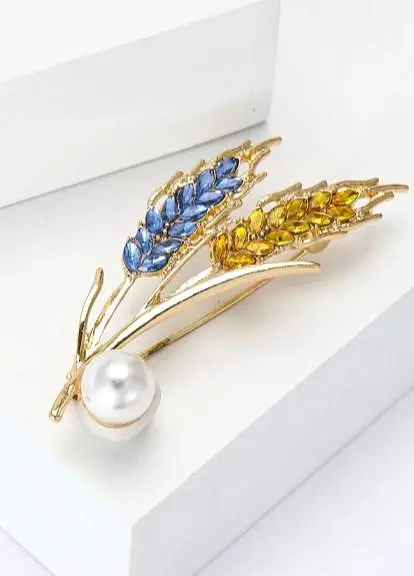 Брошь Колосья пшеницы колоски брошь-булавка символ Украины желто-голубая - фото 2